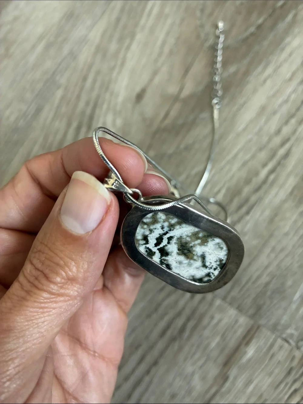Vintage Sterling Silver White Buffalo Turquoise Artisan Pendant Necklace